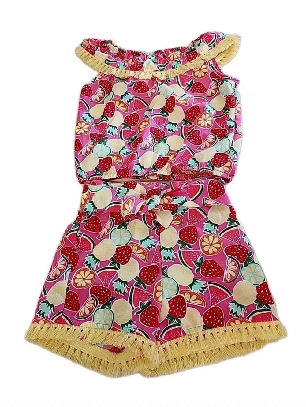 NWT Wonder Nation Toddler Girls Fruit Print 2-Piece Short Set Fringe Size 4T